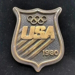 1980 USA Olympic Games rings on shield BERGAMOT BRASS WORKS Belt Buckle